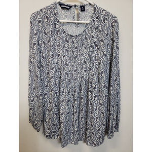 Lands' End Women's Paisley  blue/ red Stretch Long Sleeve Top Size M